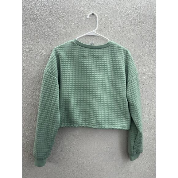 Rue 21 Womens Top Size Large Green Quilted Long Sleeve Cropped Pullover - Picture 7 of 12